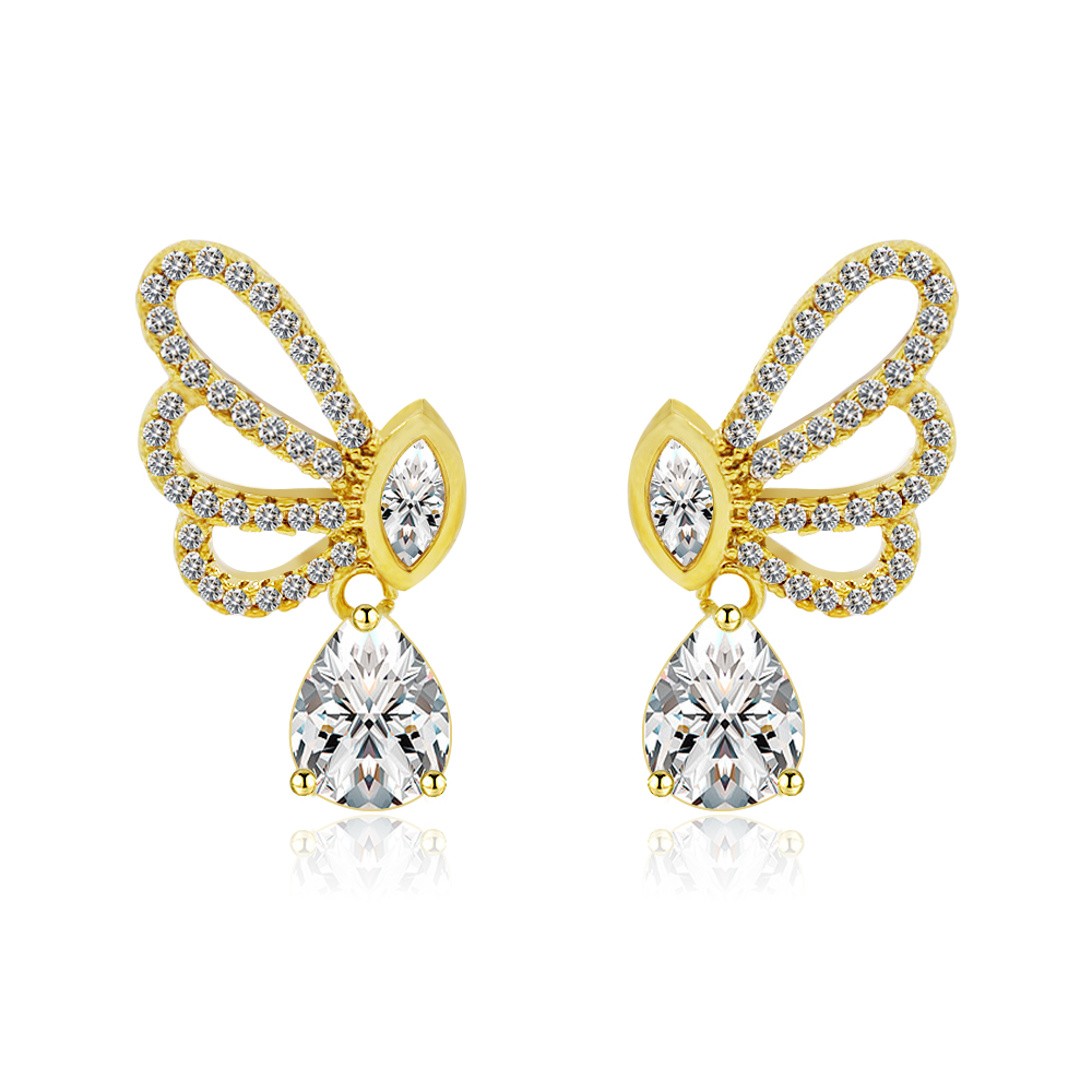 Tear Drop CZ Butterfly Dangle Studs